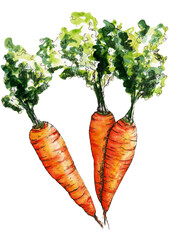 Carrots with leaves on a white background.Idea for summer time.
