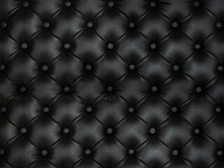 upholstery of leather buttoned black color fabric, wall pattern. Elegant vintage quilted sofa...