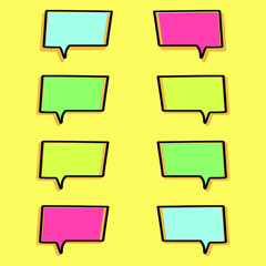 cartoon speech bubbles on yellow background Different doodle forms for your text, dialogs icon vector Blank with text place. different hand drawn shapes isolated hand drawn speech bubbles isolated. 