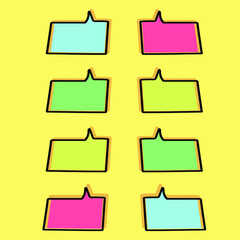 cartoon speech bubbles on yellow background Different doodle forms for your text, dialogs icon vector Blank with text place. different hand drawn shapes isolated hand drawn speech bubbles isolated. 