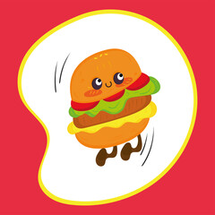 Isolated happy cute cheese burger cartoon character Fast food Vector