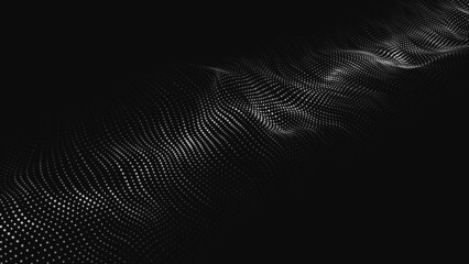 A wave of particles. Abstract dark background with dynamic wave. The concept of technological background. Big data. Vector illustration.