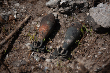 Unexploded Russian mines on the ground