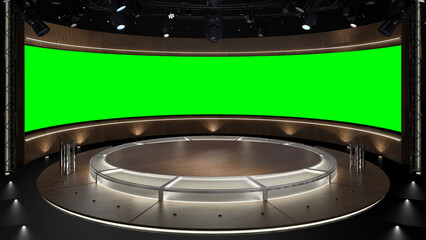 Virtual TV Studio Set. Green screen background. 3d Rendering.
Virtual set studio for chroma footage. wherever you want it, With a simple setup, a few square feet of space, and Virtual Set.