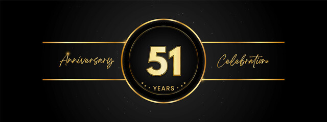 51 years anniversary golden color with circle ring isolated on black background for anniversary celebration event, birthday party,  brochure, web, greeting card. 51 Year Anniversary Template Design
