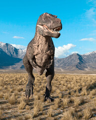 Fototapeta premium tyrannosaurus rex is standing up in plains and mountains