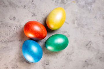 colorful festive easter eggs on a marble background