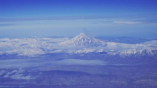 Aerial view on highest stratovolcano in Western Asia and Iran mountain Damavand