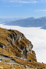 Swiss Alps mountain range seen from the peak Chaserrugg, Switzerland on October 24, 2012.
