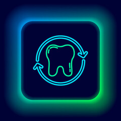 Glowing neon line Tooth whitening concept icon isolated on black background. Tooth symbol for dentistry clinic or dentist medical center. Colorful outline concept. Vector