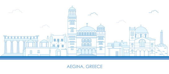 Outline Skyline panorama of  Aegina Island, Greece - vector illustration