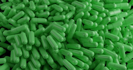 close up of a pile of green pills