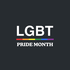LGBT Pride Month Social Media Post. LGBTQ Banner with pride flag colors on black background. Vector Illustration.