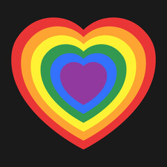 Rainbow Heart Simple Abstract. Pride flag colors LGBTQ Community Vector Illustration. Isolated on black background.