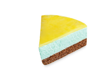 Mango glaze lime mousse cake on a white isolated background