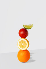 nutritional balance of yellow and red orange, lime, lemon, fruits rich in vitamin C