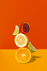 balancing citrus fruits - orange, lemon, lime
