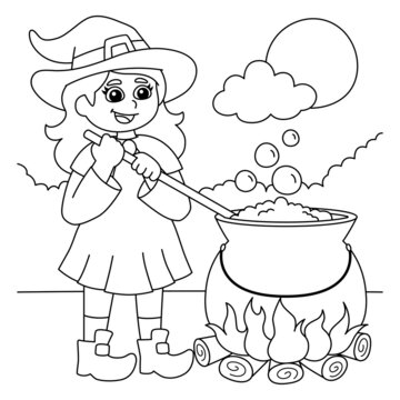 recommend clip art: Witch Potion Pot Halloween Coloring Page for Kids