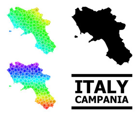 Spectral gradiented star collage map of Campania region. Vector colored map of Campania region with spectrum gradients.