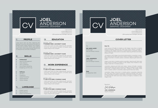 Professional CV resume template design and cover letter - vector minimalist