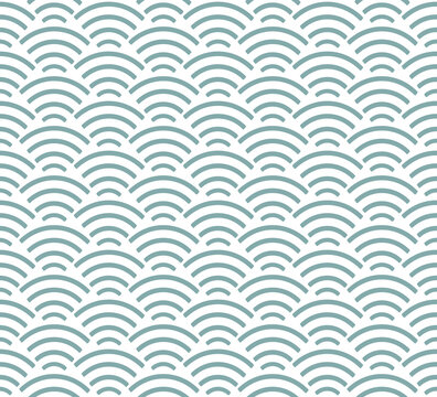 Abstract seamless pattern in eastern asian style. Japanese wave blue ornament on white background. Simple geometric texture for AAPI heritage month.