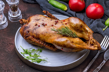 fried chicken tobacco on grey table on dark stone table