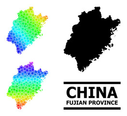 Spectrum gradiented star mosaic map of Fujian Province. Vector vibrant map of Fujian Province with spectrum gradients.