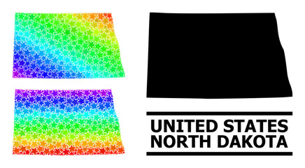 Spectral gradient star collage map of North Dakota State. Vector colored map of North Dakota State with spectral gradients.