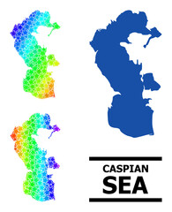 Obraz premium Rainbow gradient starred collage map of Caspian Sea. Vector colorful map of Caspian Sea with rainbow gradients. Mosaic map of Caspian Sea collage is composed with randomized colorful star parts.