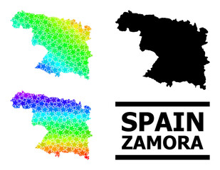 Spectral gradiented starred collage map of Zamora Province. Vector vibrant map of Zamora Province with spectral gradients.