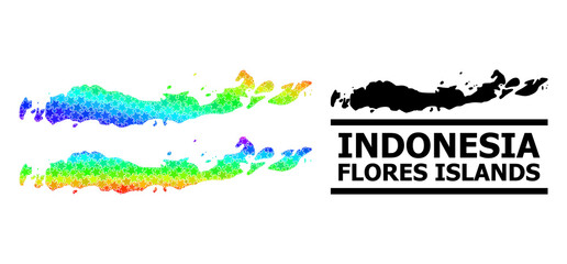Rainbow gradiented star mosaic map of Indonesia - Flores Islands. Vector colored map of Indonesia - Flores Islands with rainbow gradients.