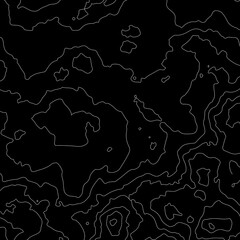 Dark topographic contour map background, vector illustration with white lines and mesh.