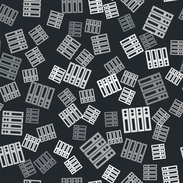 Grey Server, Data, Web Hosting icon isolated seamless pattern on black background. Vector © vector_v