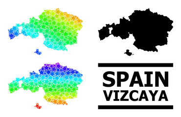 Spectral gradiented starred mosaic map of Vizcaya Province. Vector colored map of Vizcaya Province with spectral gradients.