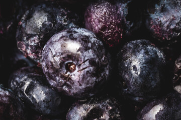 blueberries frozen full frame macro top view close up