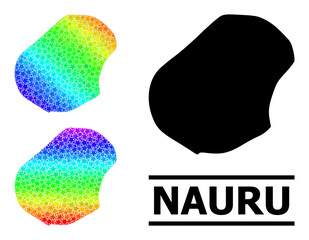 Rainbow gradiented star mosaic map of Nauru. Vector colored map of Nauru with spectral gradients. Mosaic map of Nauru collage is composed with chaotic colored star parts.