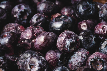 blueberries frozen full frame macro top view close up