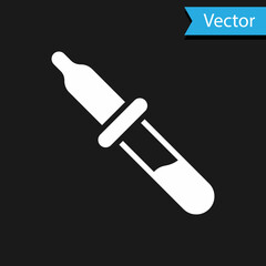 White Pipette icon isolated on black background. Element of medical, chemistry lab equipment. Medicine symbol. Vector