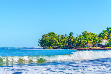 Playa Cocles, tropical beach with beautiful vegetation Caribbean beach, Puerto Viejo, Costa Rica east coast