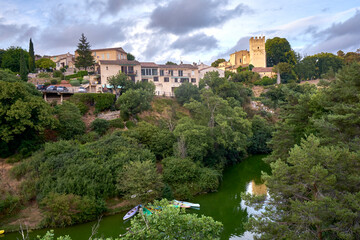The lake and the ancient village Esparron du Verdon in Provence Region South France.