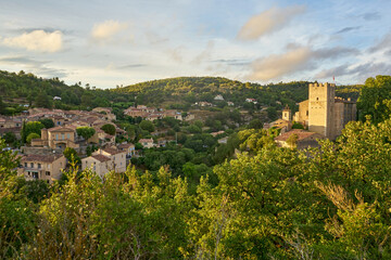 View of the castle and the medieval village of Esparron du Verdon in Provence in the south of France
