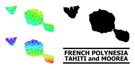 Rainbow gradiented star collage map of Tahiti and Moorea islands. Vector vibrant map of Tahiti and Moorea islands with rainbow gradients. - obrazy, fototapety, plakaty
