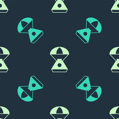 Green and beige Space capsule icon isolated seamless pattern on blue background. Vector
