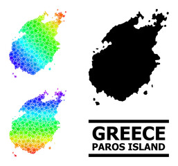 Rainbow gradient star mosaic map of Paros Island. Vector colorful map of Paros Island with spectrum gradients. Mosaic map of Paros Island collage is made with chaotic colorful star parts.