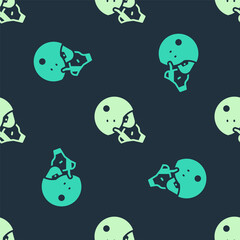 Green and beige Modern pilot helmet icon isolated seamless pattern on blue background. Vector