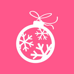Vector Christmas toy, design element for a New Year card. A simple Christmas ball with snowflakes in a flat style. Vector illustration on isolated background
