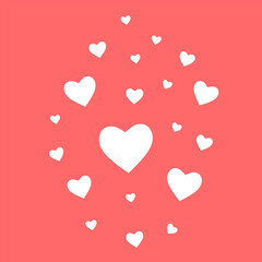 Vector hearts on a pink isolated background. Many hearts, illustration for postcard design. Heart shape. Simple hearts for valentines day or wedding day