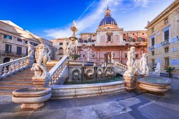 Acrylic prints Palermo Palermo, Sicily - Beautiful baroque Piazza Pretoria, Italy travel