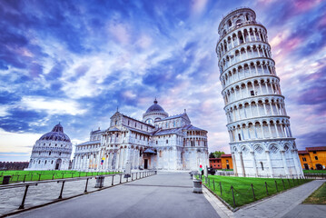 Pisa Cathedral - Morning colored sky, famous Tuscany. - obrazy, fototapety, plakaty
