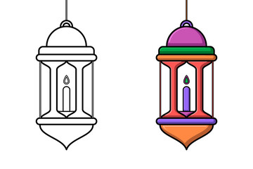 Cute lantern line and color. Vector illustration for coloring book